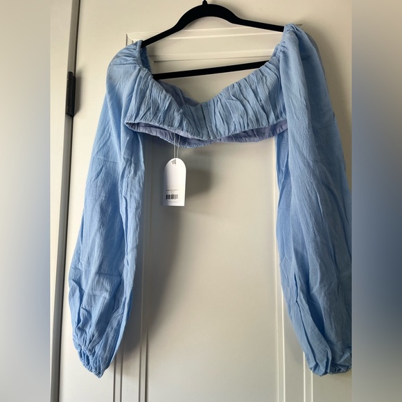 NWT $239 Revolve Rumer The Label Blue Linen Resortwear Camille Crop - S - Picture 7 of 8